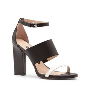 French Connection White & Black Colorblock Strappy Heels - Size 38.5